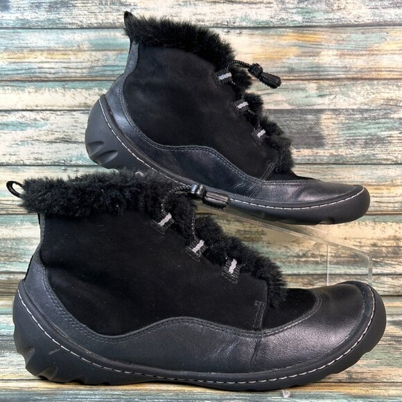Privo by Clarks Shoes - Clarks Privo Faux Fur Lined Ankle Boots Black Leather Bungee Closure Womens 6.5M